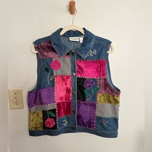 Vintage Susan Bristol Patchwork Vest Tapestry velvet Floral Petite Small 90s